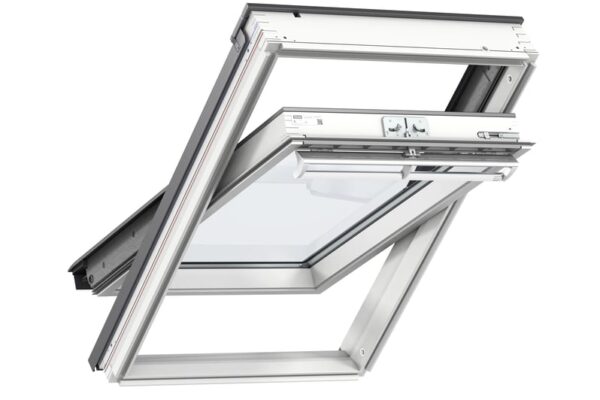 Ventana de tejado giratoria central con accionamiento superior VELUX GBL para tejados de pendiente baja Acristalamiento 15